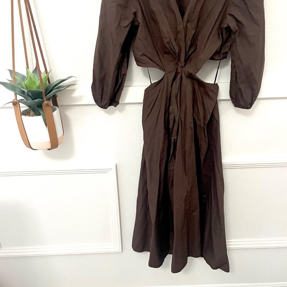 Gap Puff Sleeve Cut Out Midi Dress Long Sleeve Brown Size M - Picture 4 of 7